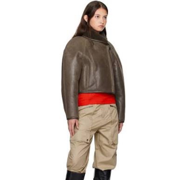 Brown Leather Jacket with Beige Cargo Pants - Picture 2 of 3